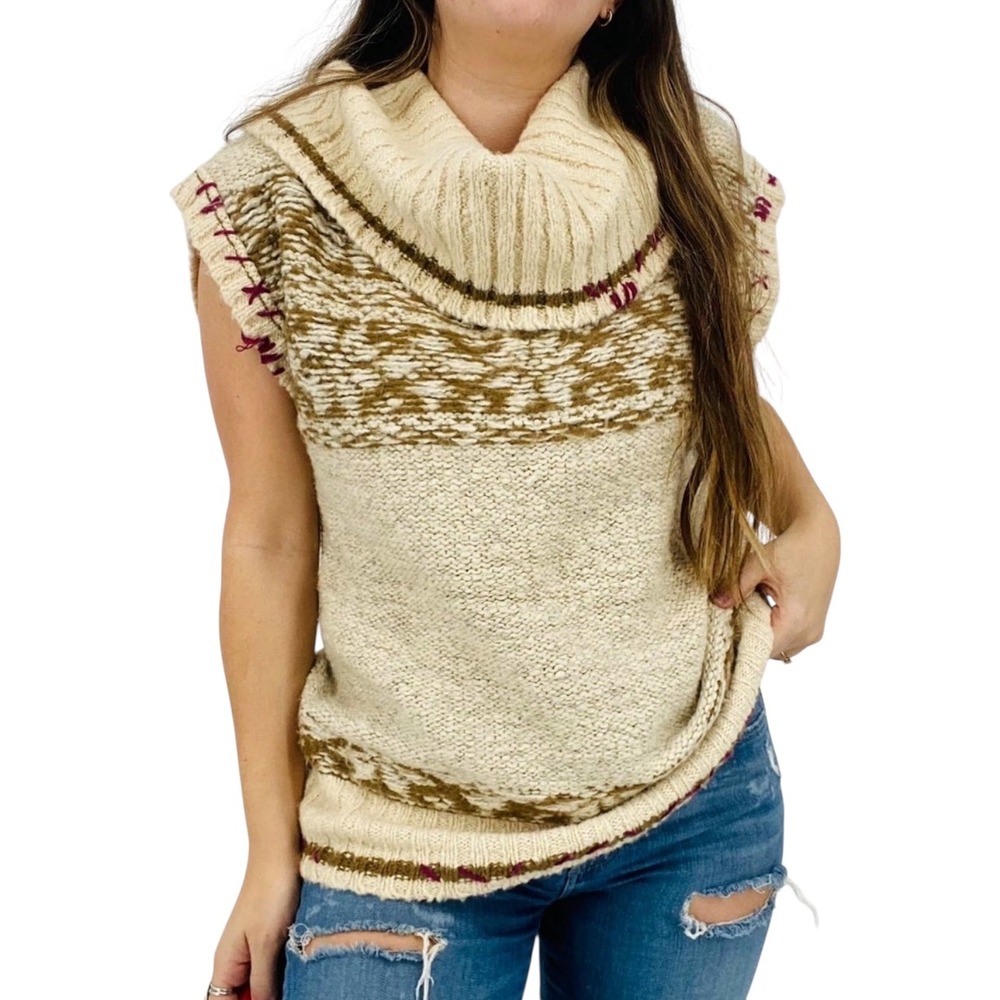 Free People Short Sleeves Snow
Drift Fair Isle Cowl Neck Knit Sweater Small